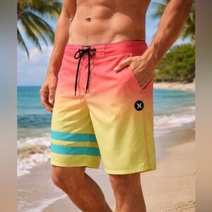 Hurley Phantom Boardshorts Men Size 34 Gradient Surf Swim Shorts Stretch Beach